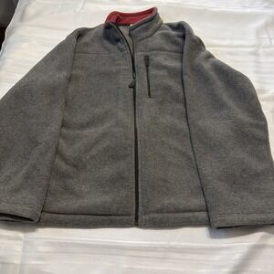 Timberland Mens Full Zip Fleece Jacket Gray Red Collar Chest Pocket Size XL